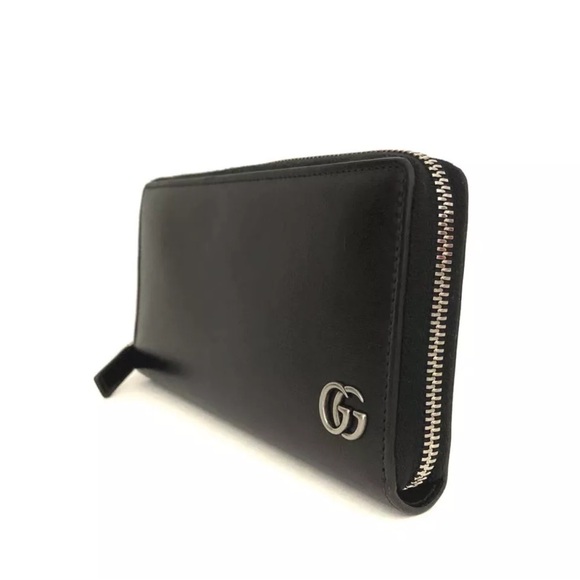AUTH GUCCI GG Marmont Leather Zip Around Long Wallet Black - Picture 3 of 8